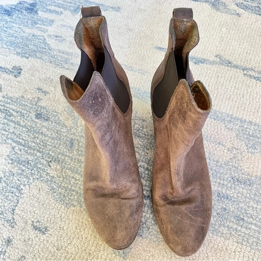 RAG & BONE WALKER PULL ON DISTRESSED LEATHER CHELSEA BOOTS STACKED HEEL SIZE 8